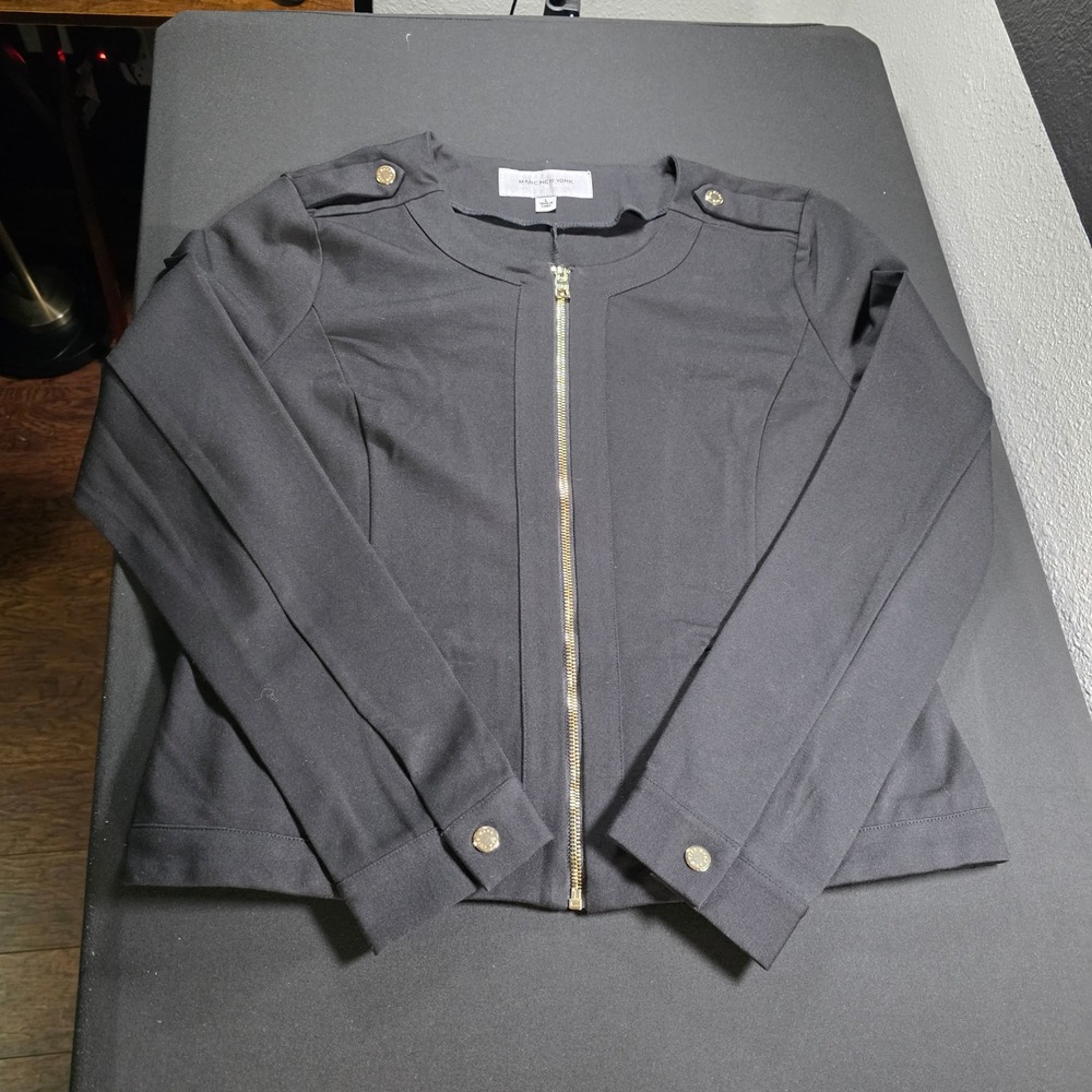 Marc‎ New York Andrew Marc Womens Black Zip Front Military Style Jacket Gold L